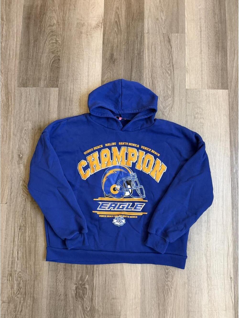 Edikted blue & yellow football hoodie sz S/XS